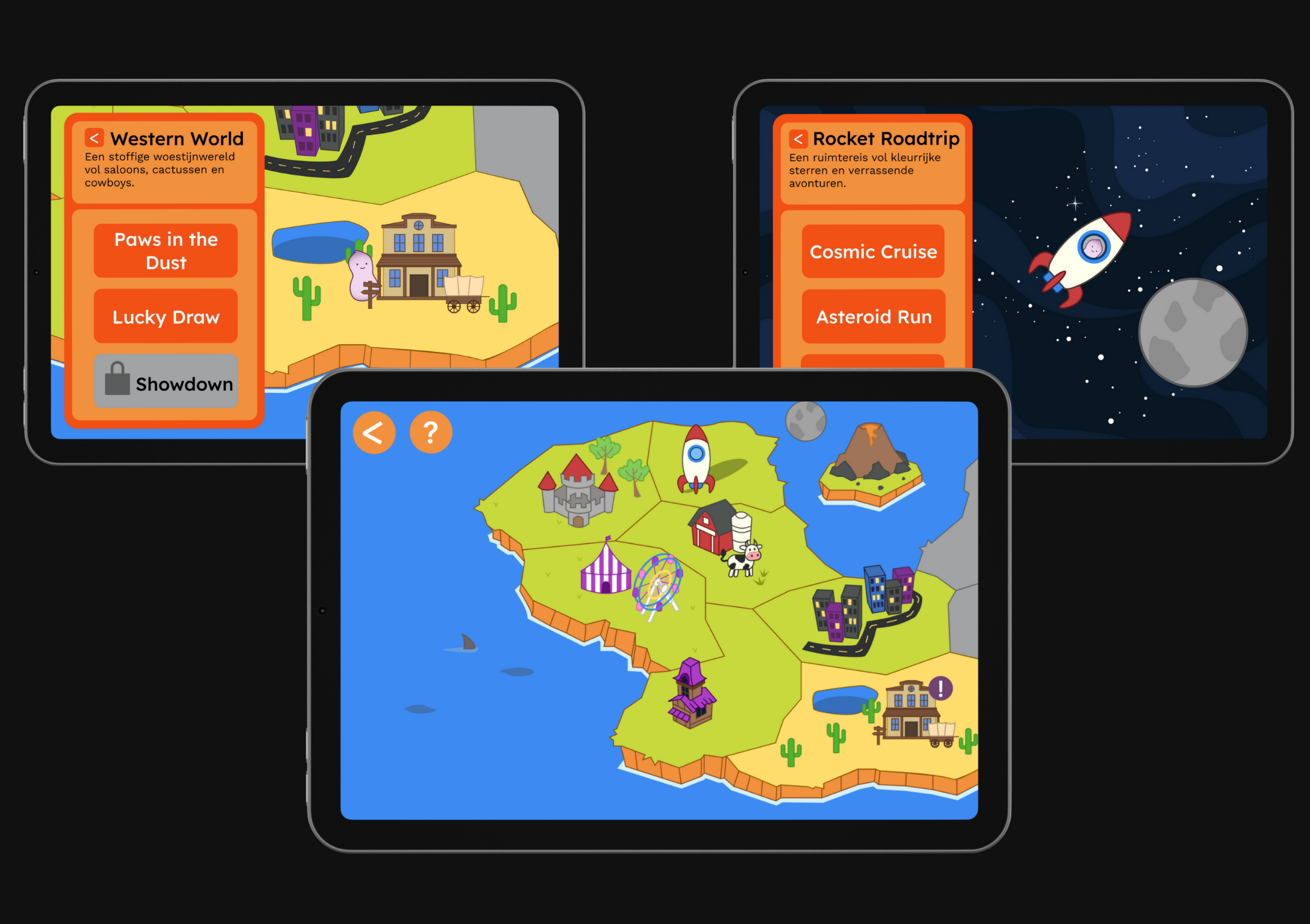 Verschillende schermen van het prototype