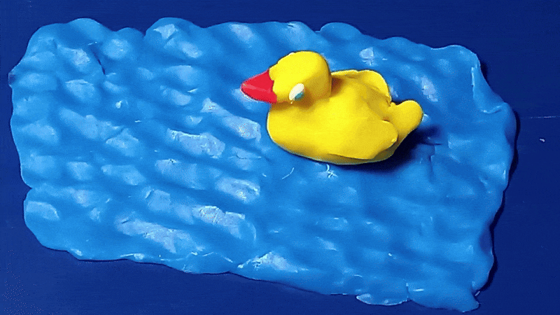 Een gif van een klei-stopmotion van een eend