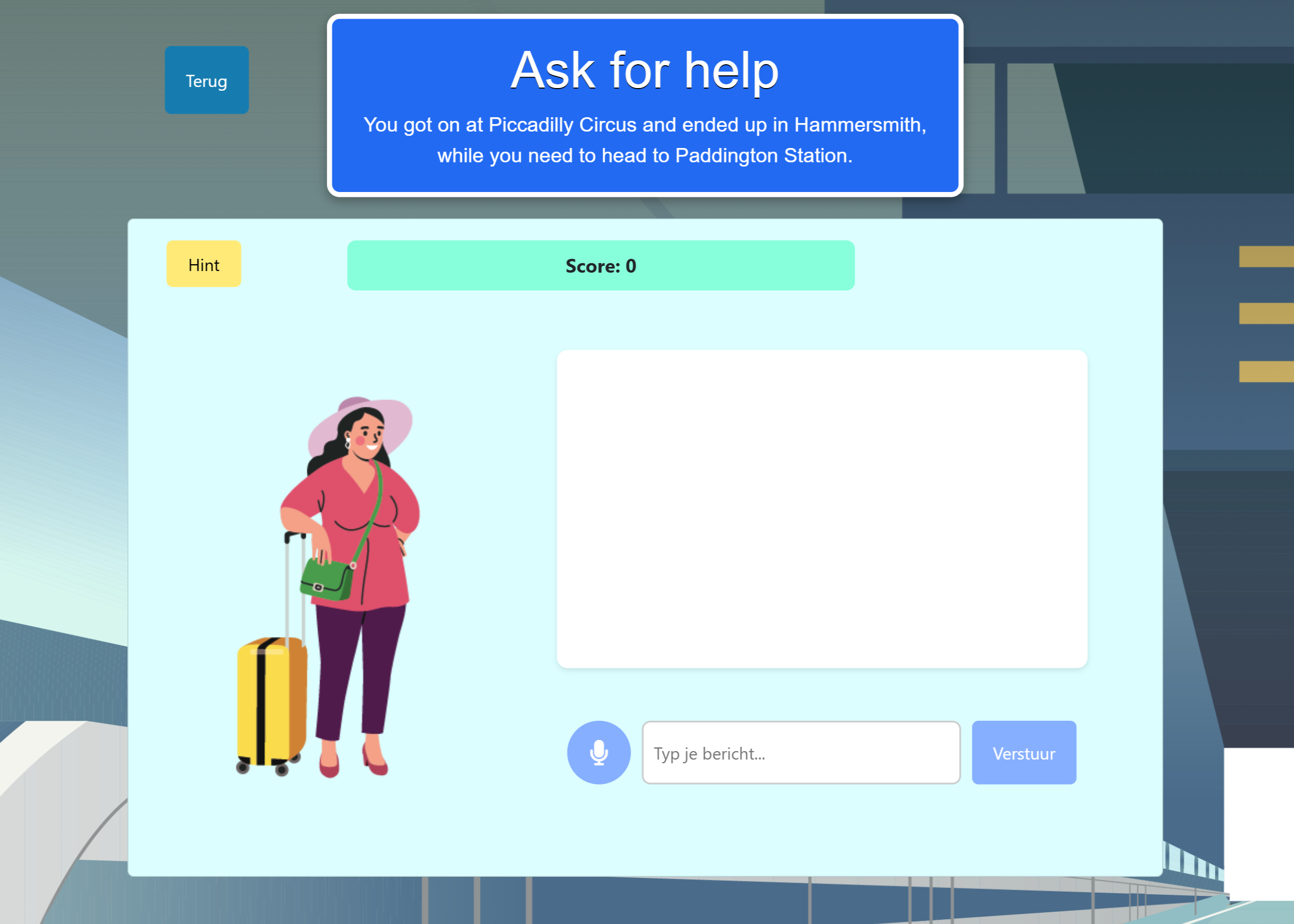 Scherm van een game gericht op Engelse spreekvaardigheid